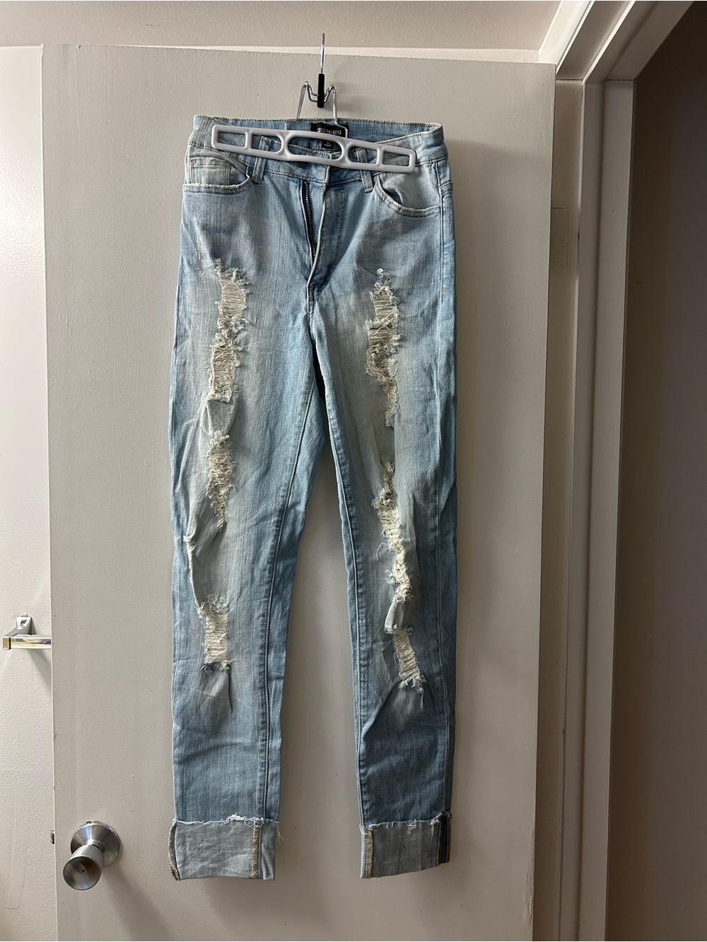 Fashion Nova Light Blue Distressed Skinny Jeans